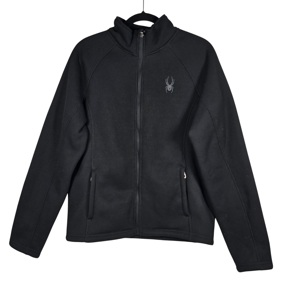 Spyder Mens Full Zip Sweater Fleece Jacket Black‎ Mock Neck Activewear Medium